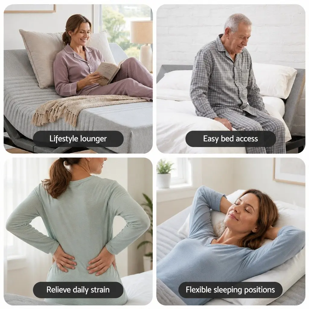 Double Electric Adjustable Bed Frame with Memory Foam Mattress Set Double Size