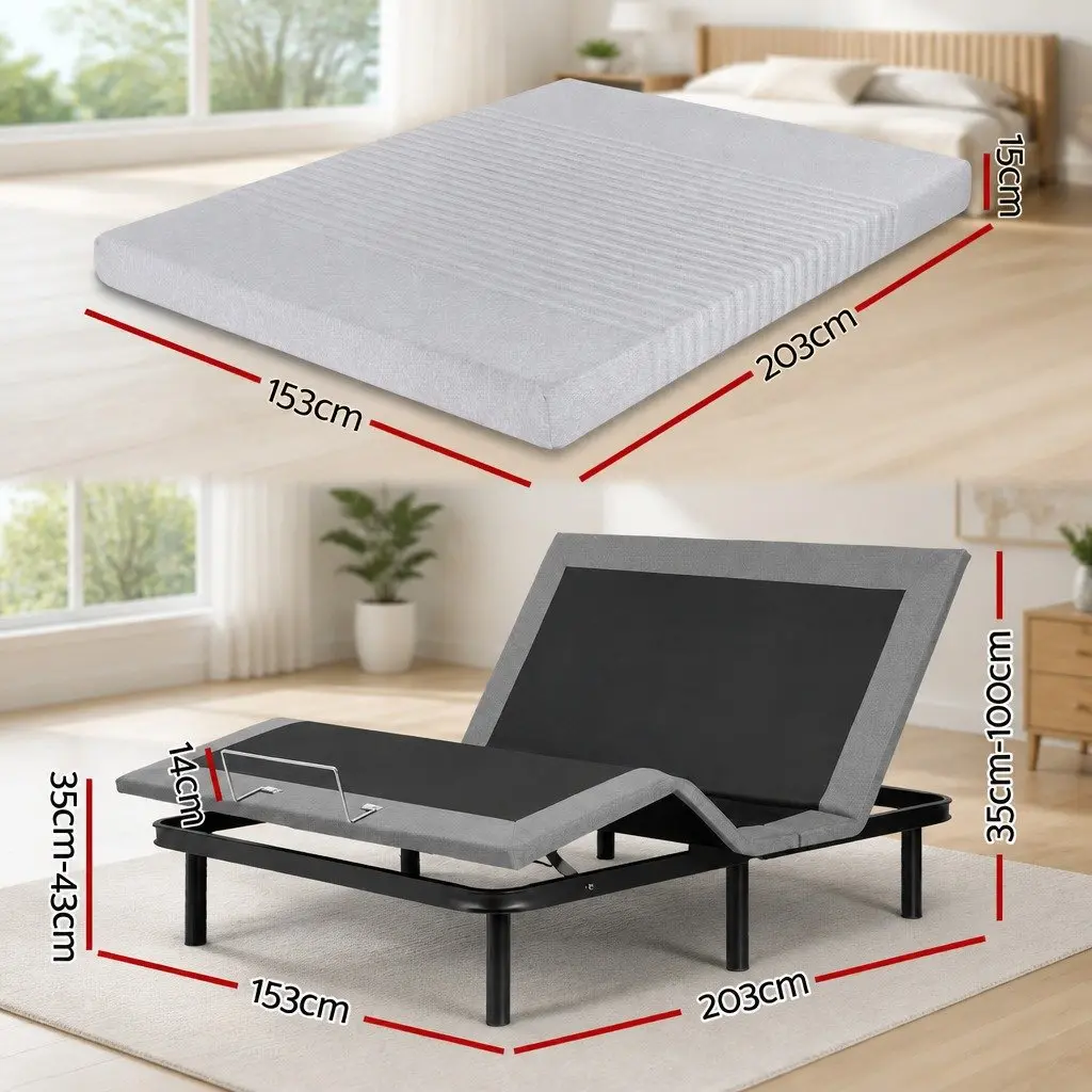 Electric Adjustable Bed Frame & 15cm Thick Memory Foam Set