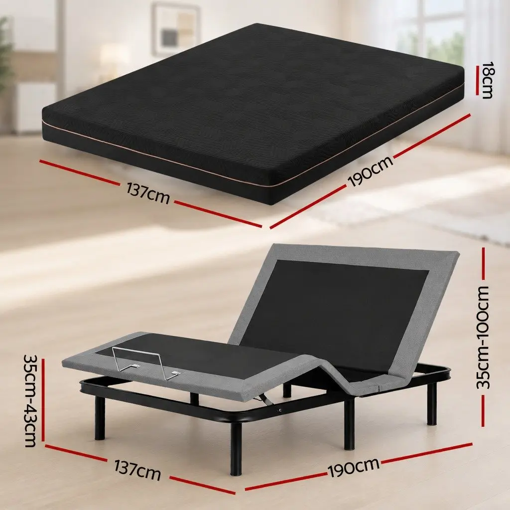 Double Adjustable Bed Frame with Memory Foam Mattress Double Size