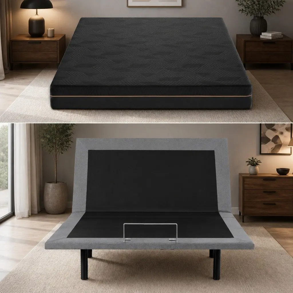 Double Adjustable Bed Frame with Memory Foam Mattress Double Size