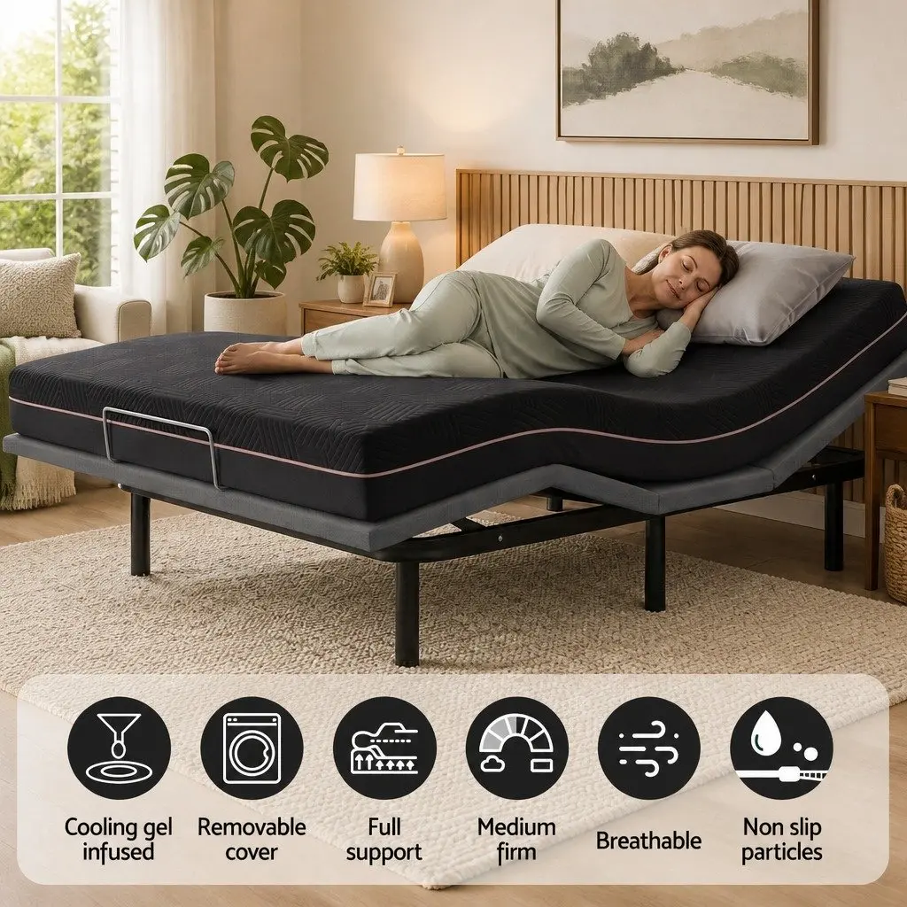 Double Adjustable Bed Frame with Memory Foam Mattress Double Size