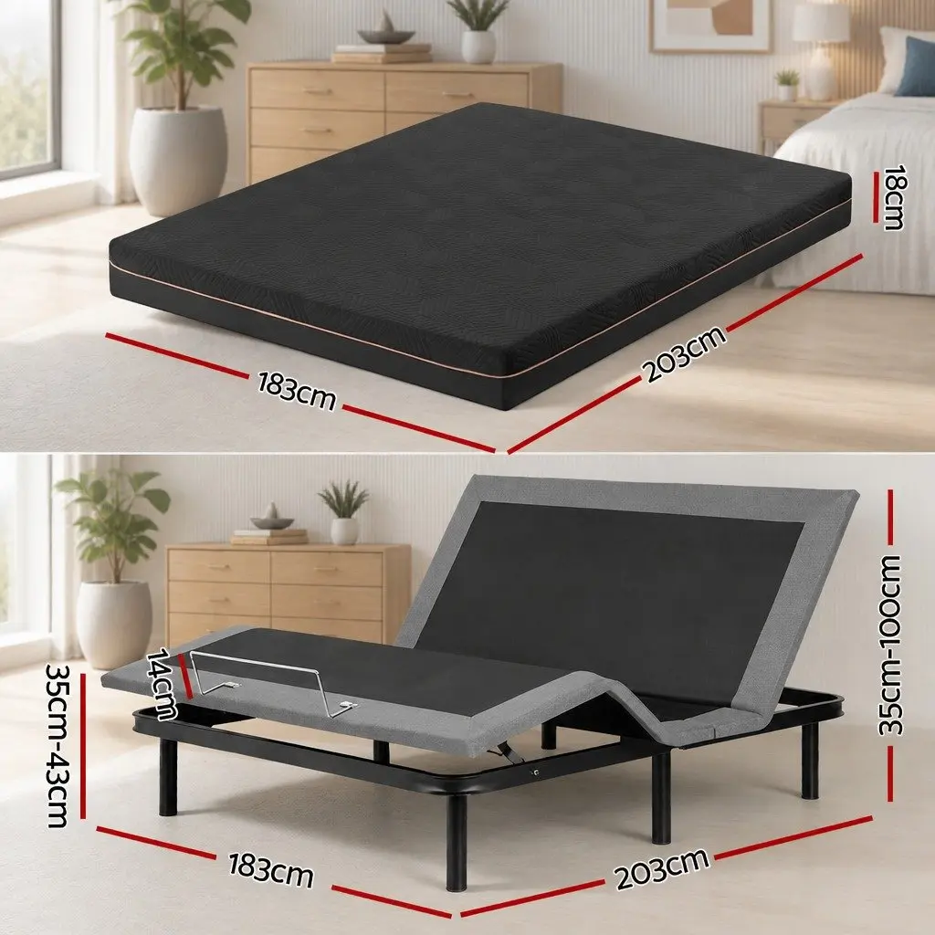 King Size Adjustable Bed Frame with Memory Foam Mattress