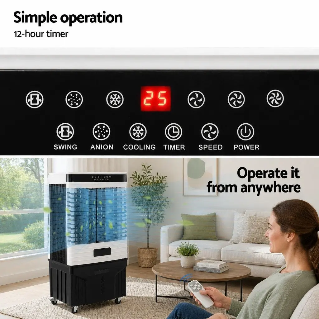 Evaporative Air Cooler 60L Portable Humidifier Purifier for Home Use with Remote Control