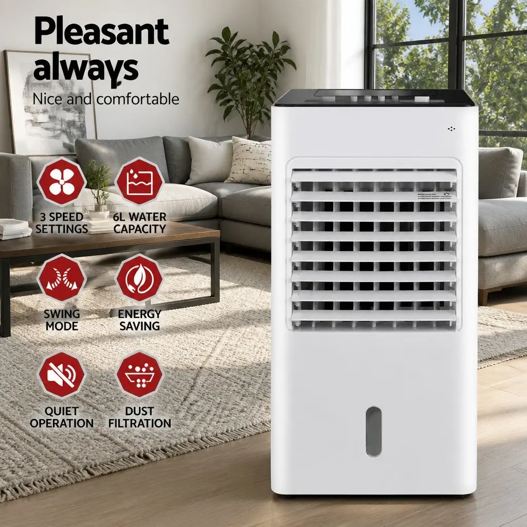Evaporative Air Cooler for Home 6L Water Tank Portable Humidifier Purifier Fan White