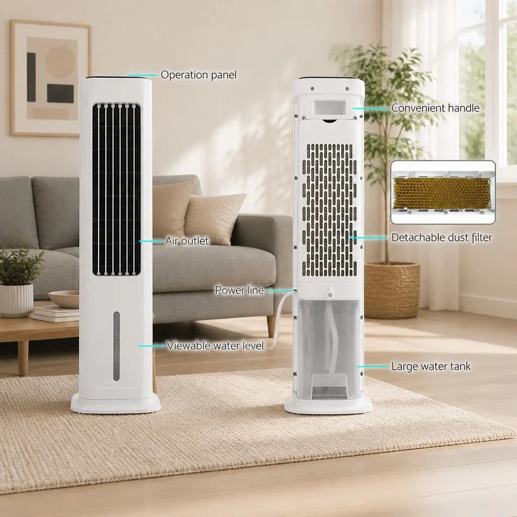 Evaporative Cooler Portable Fan Humidifier Purifier for Room 6L White