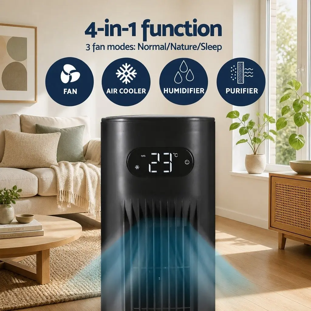 Evaporative Air Cooler for Home 7L Water Tank 4-in-1 Fan Humidifier Purifier Remote Control