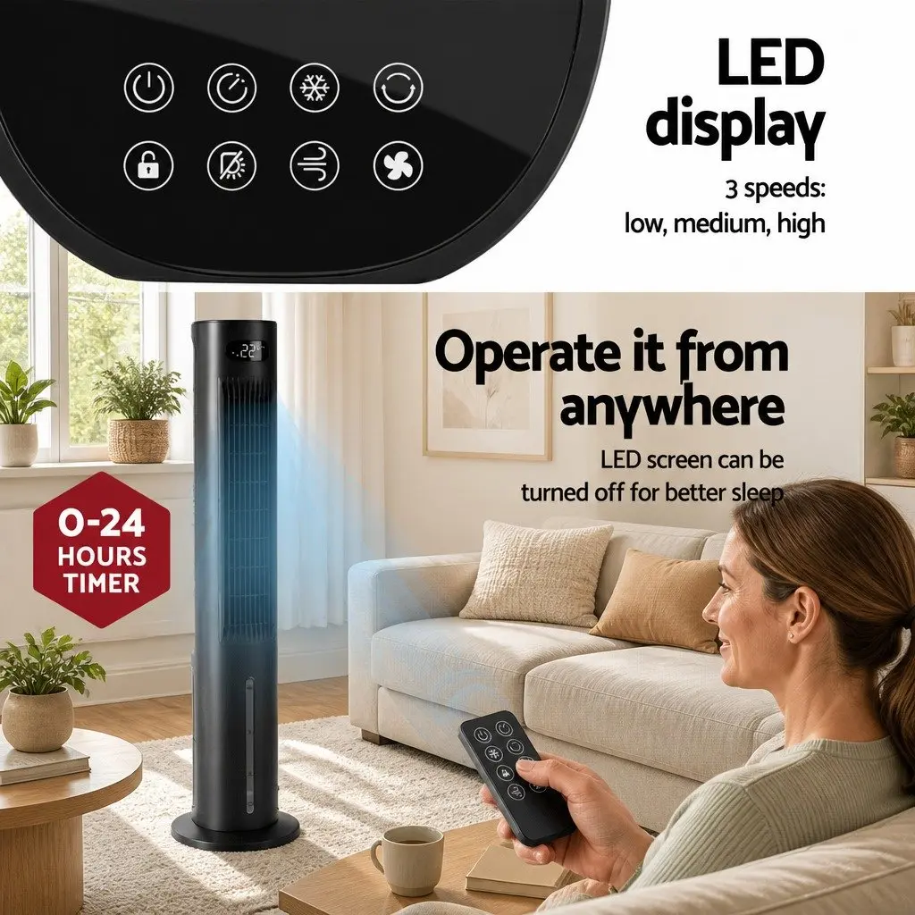 Evaporative Air Cooler for Home 7L Water Tank 4-in-1 Fan Humidifier Purifier Remote Control