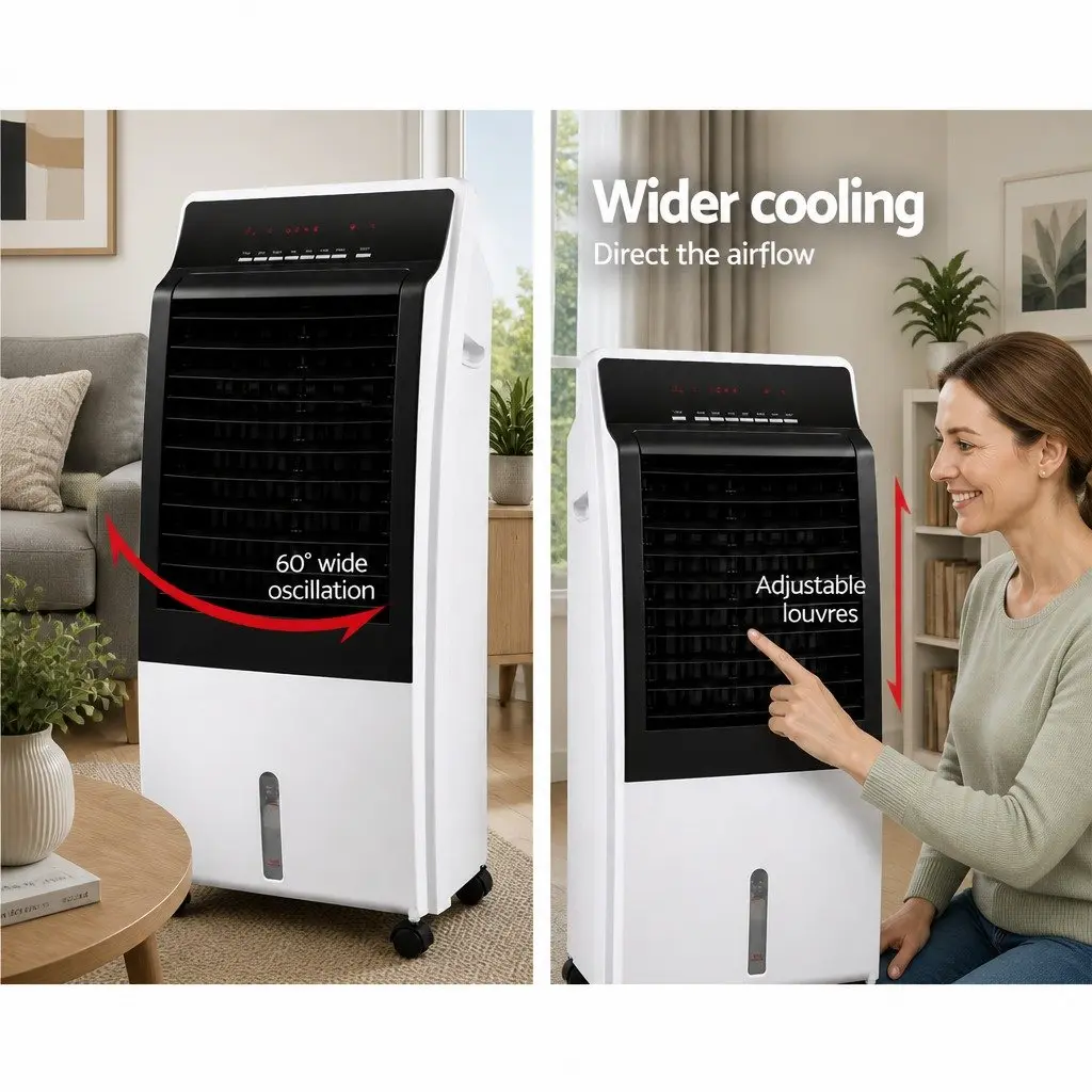 Evaporative Air Cooler Humidifier White 8L for Home Office with Remote Control