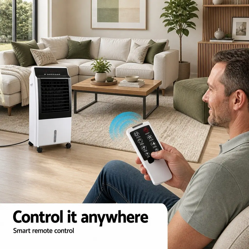Evaporative Air Cooler Humidifier White 8L for Home Office with Remote Control