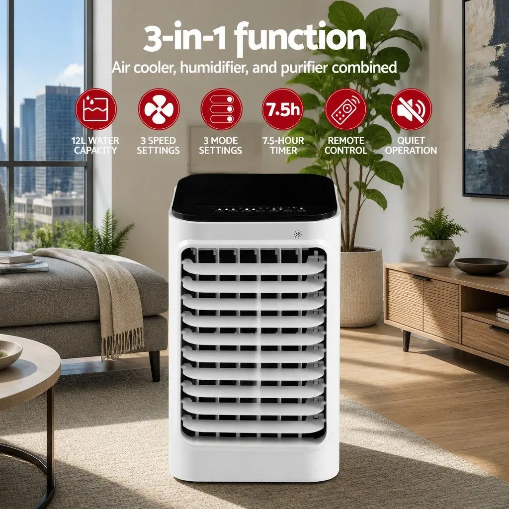Evaporative Air Cooler for Home and Office 12L Water Tank Portable White