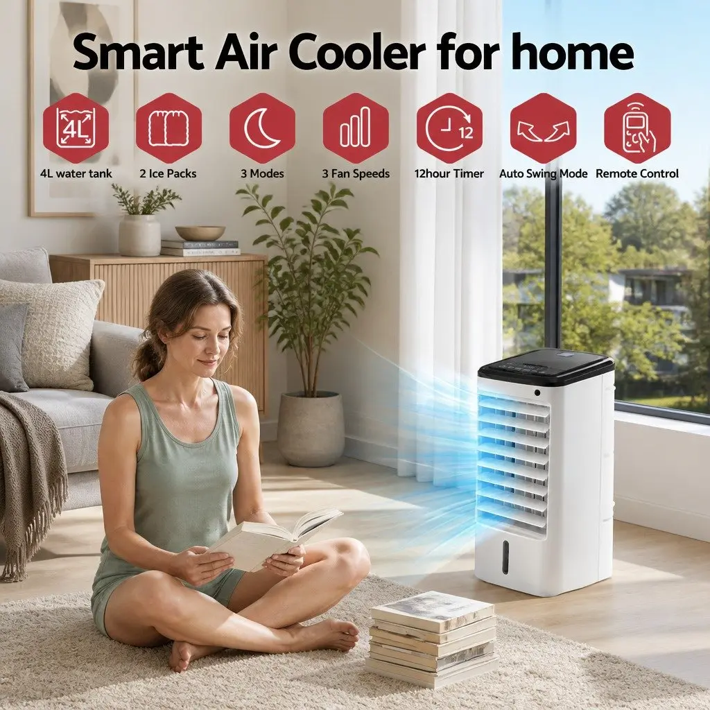 Evaporative Air Cooler for Home 4L Compact White