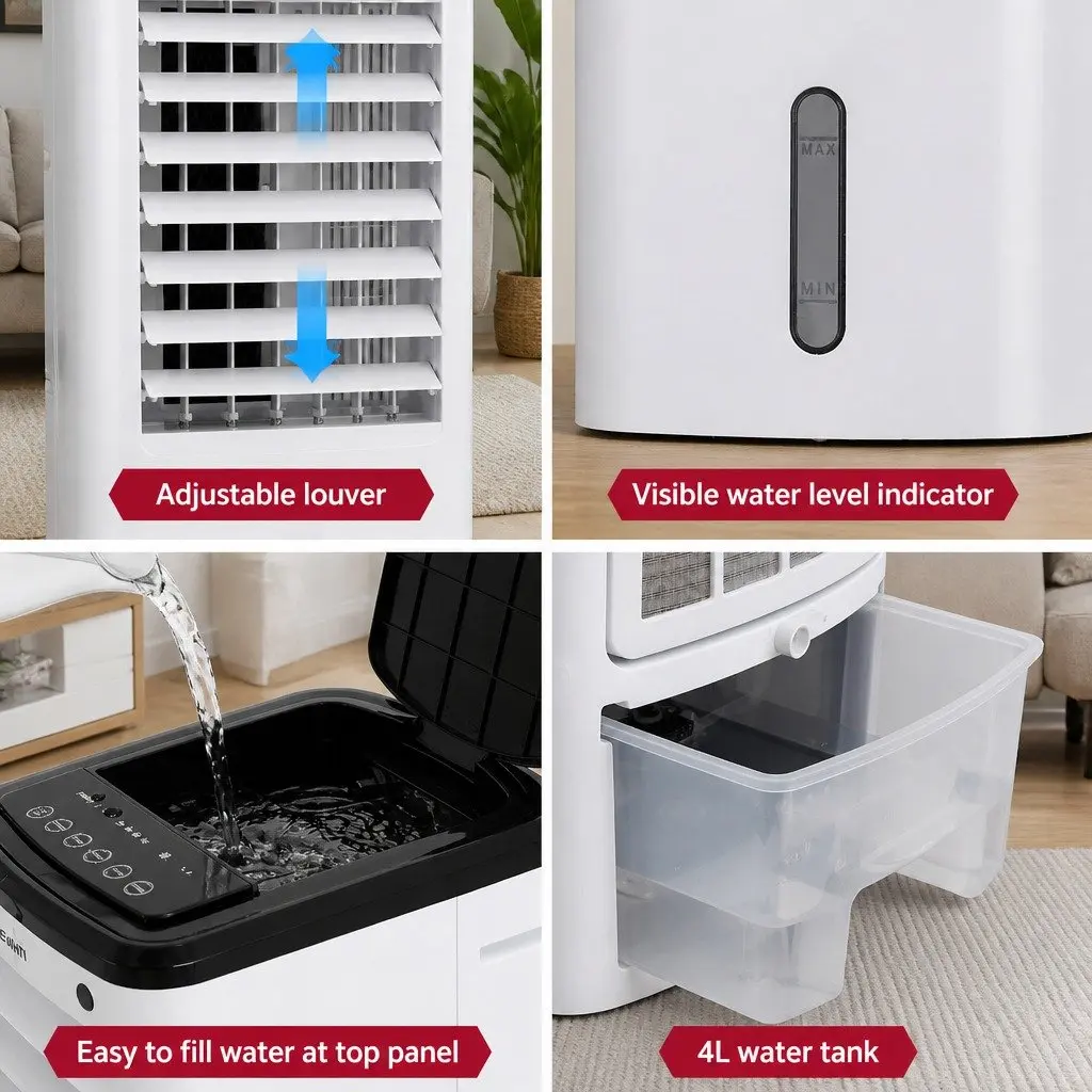 Evaporative Air Cooler for Home 4L Compact White