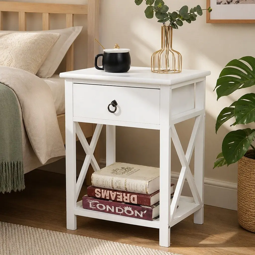 Bedside Tables with Drawers Set of 2 Modern Nightstand Storage Side Table