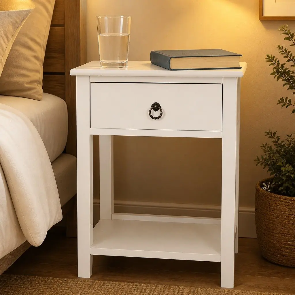 Bedside Table Nightstand Wooden White Modern Storage 40.6cm x 30.5cm x 53cm