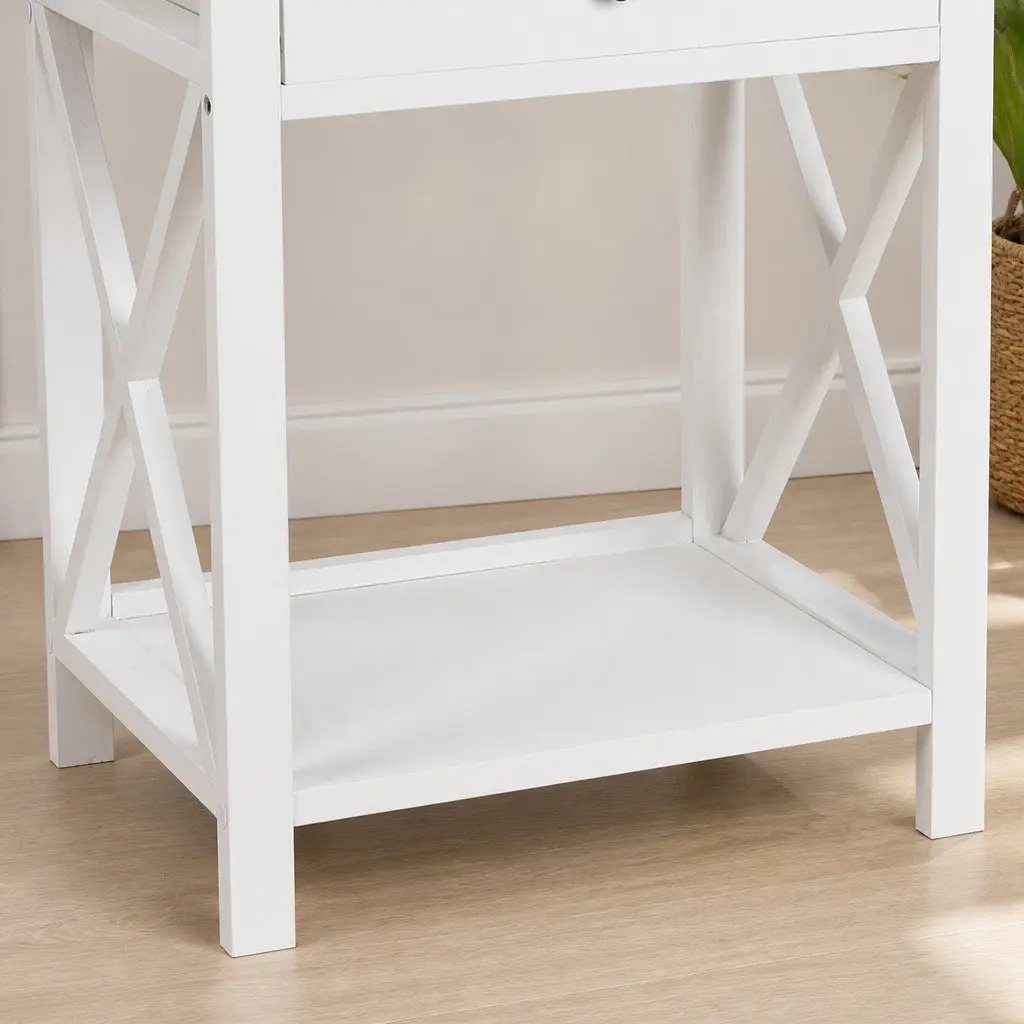 Bedside Table Nightstand Wooden White Modern Storage 40.6cm x 30.5cm x 53cm