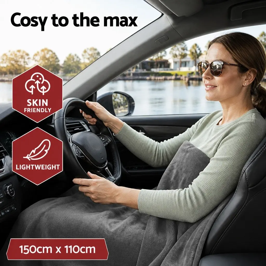 Electric Car Blanket 12V DC Heated Throw for Vehicles Camping 150cm x 110cm Grey