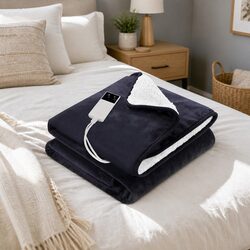 Electric Throw Rug Heated Blanket Fleece Charcoal Double-Sided 160x130cm