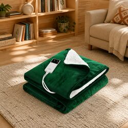 Electric Heated Throw Rug - 160cm x 130cm, Green