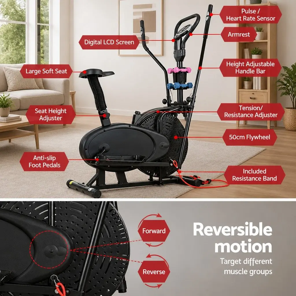 Exercise Bike 6 in 1 Elliptical Cross Trainer Home Gym Indoor Fitness Machine