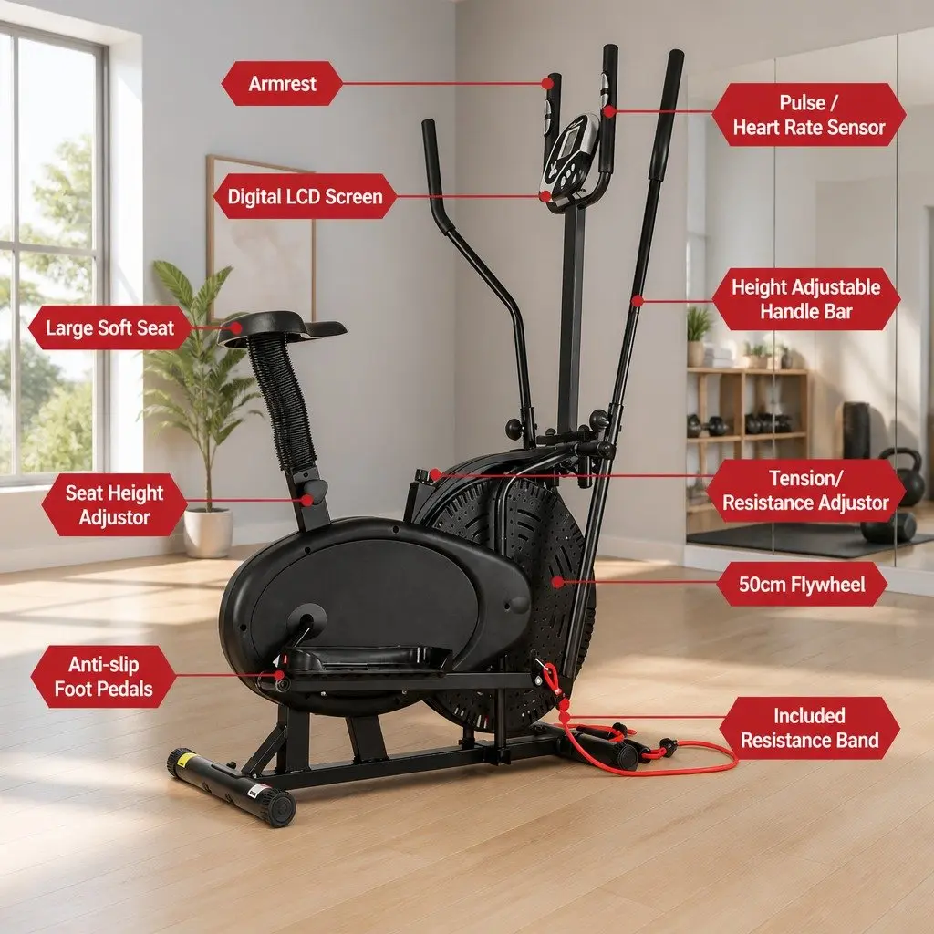 Exercise Bike 5 in 1 Elliptical Cross Trainer Home Gym Indoor Cardio Machine