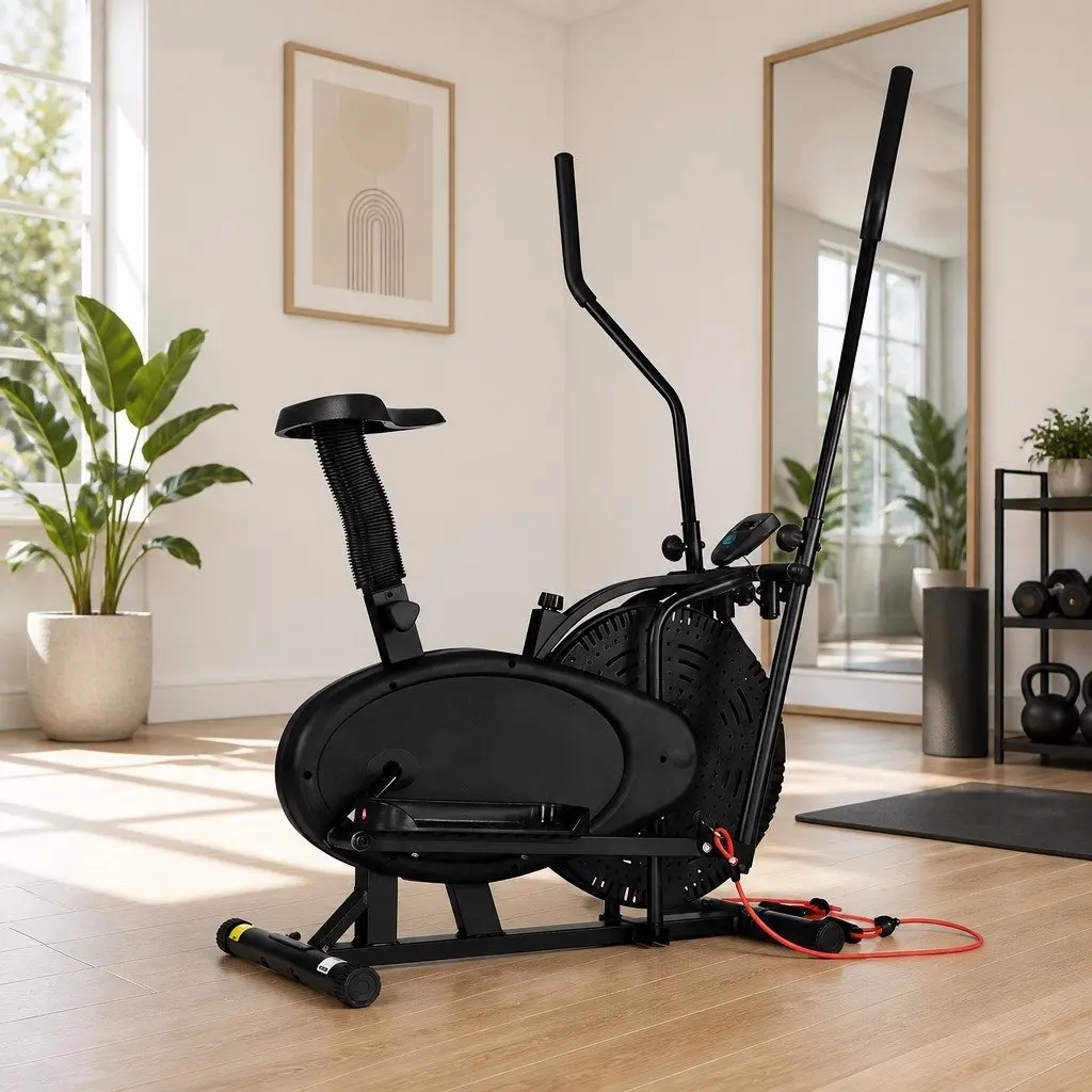 4 in 1 Cross Trainer Exercise Bike for Home Gym Indoor Use Adjustable Resistance Black
