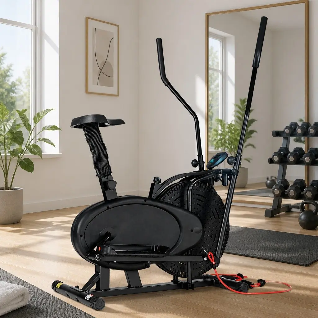 4 in 1 Cross Trainer Exercise Bike for Home Gym Indoor Use Adjustable Resistance Black