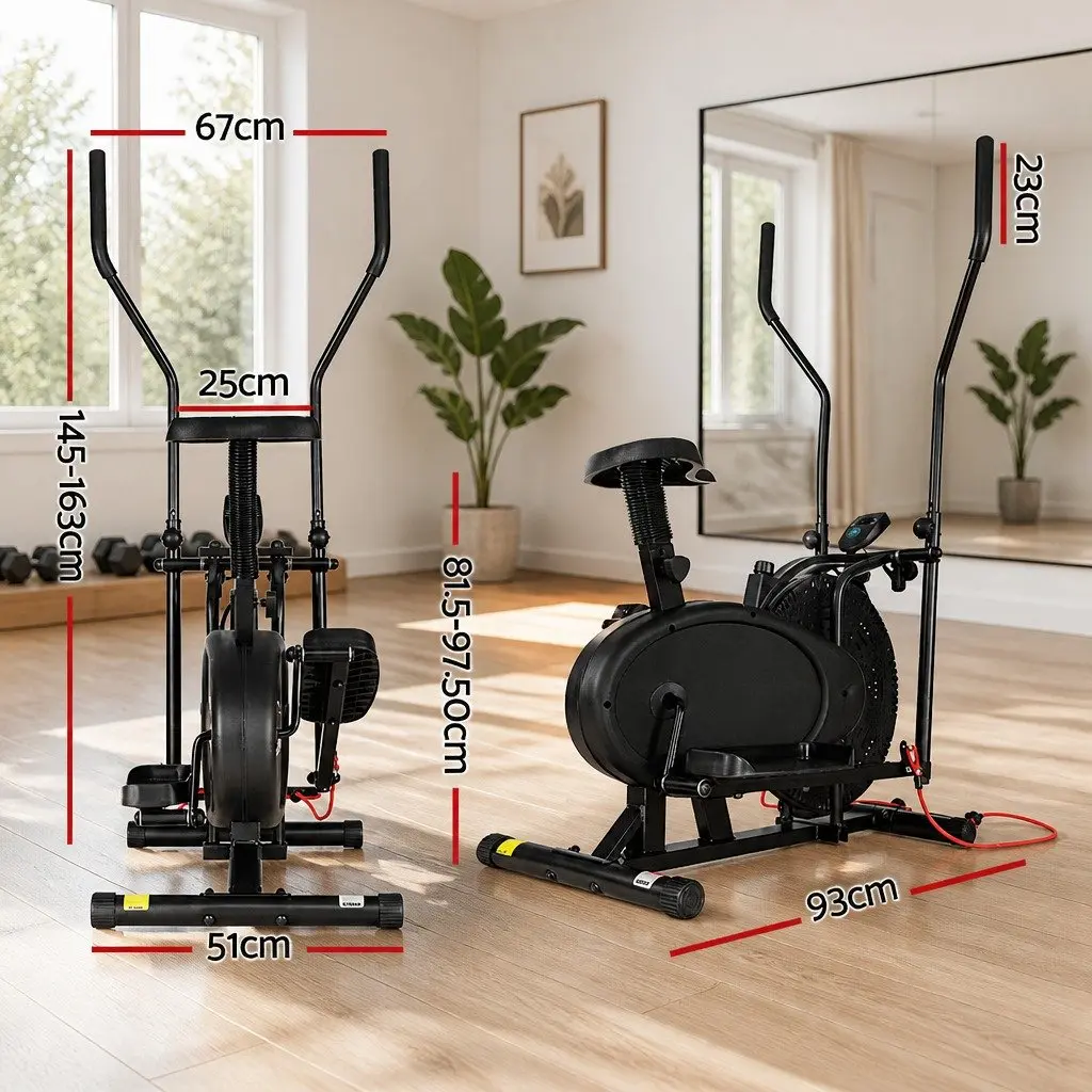 4 in 1 Cross Trainer Exercise Bike for Home Gym Indoor Use Adjustable Resistance Black