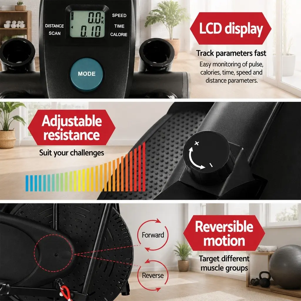4 in 1 Cross Trainer Exercise Bike for Home Gym Indoor Use Adjustable Resistance Black