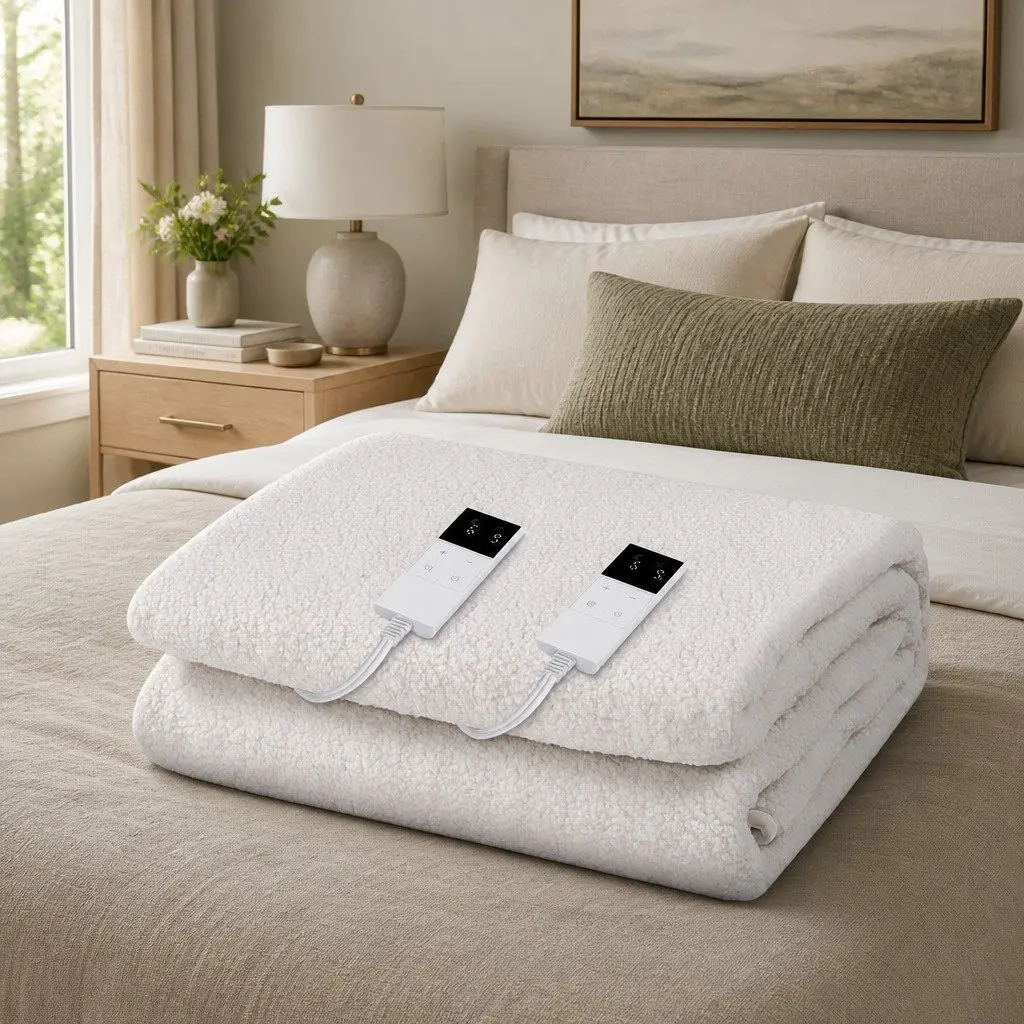 Queen Size Electric Blanket Fully Fitted Fleecy Fabric Heated Bedding 9