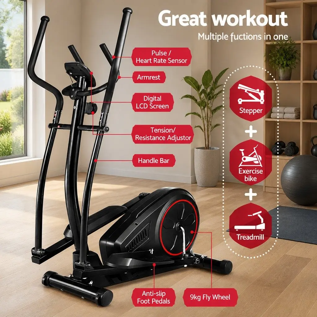 Elliptical Cross Trainer Exercise Bike Home Gym Fitness Machine LCD Display