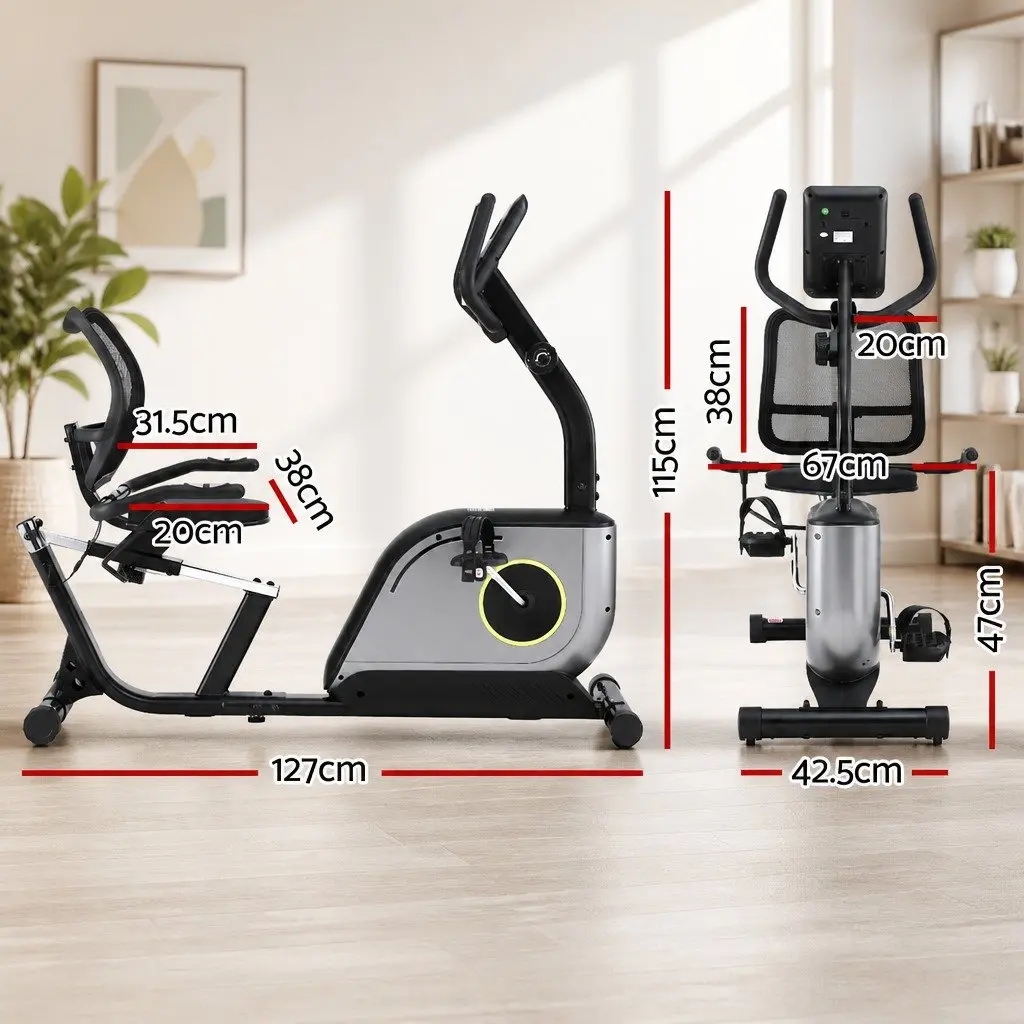 Recumbent Exercise Bike for Home Gym 127 x 42.5 x 115 cm Black