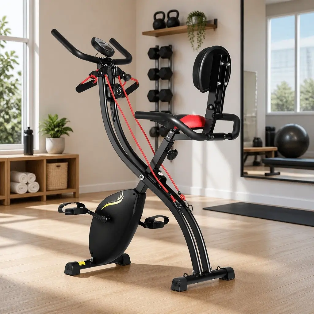 Folding Exercise Bike Magnetic Resistance Indoor Cycling X-Frame Compact Gym