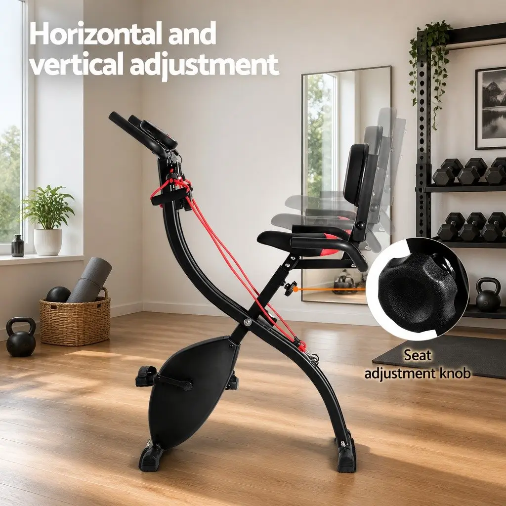 Folding Exercise Bike Magnetic Resistance Indoor Cycling X-Frame Compact Gym