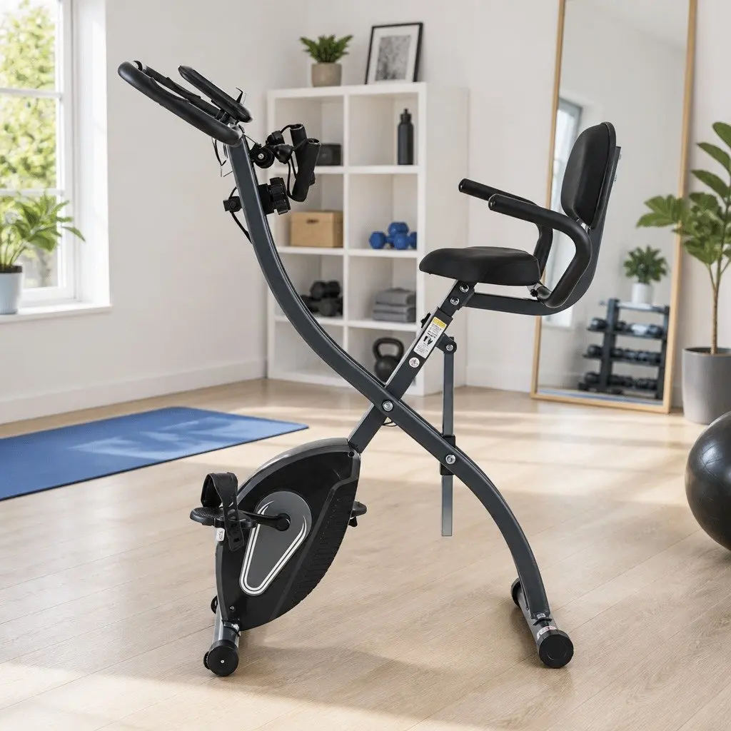 Folding Exercise Bike Magnetic X-Frame Indoor Aerobic Trainer Cycling Machine
