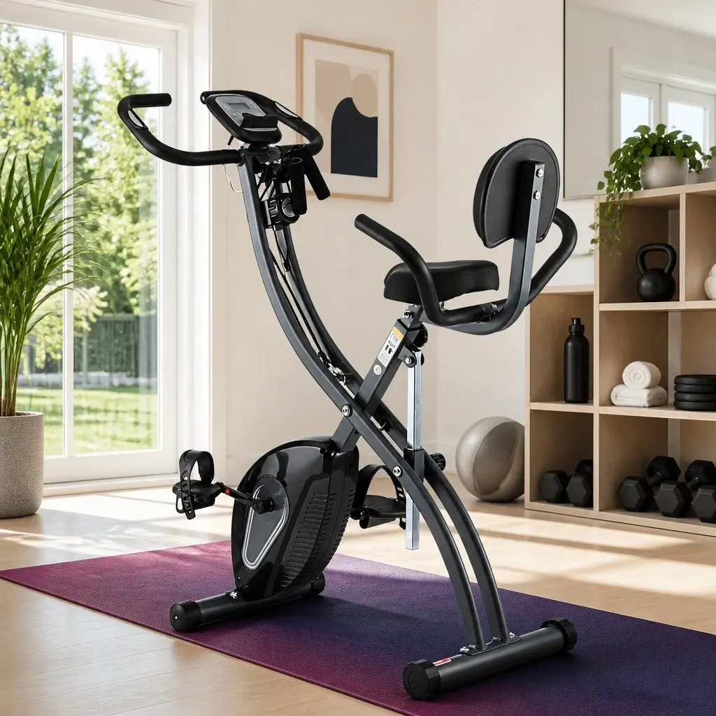 Folding Exercise Bike Magnetic X-Frame Indoor Aerobic Trainer Compact Size