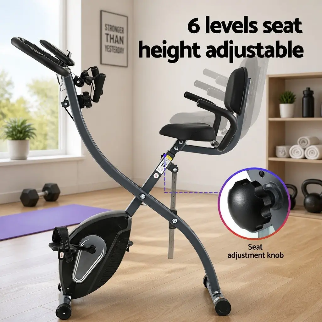 Folding Exercise Bike Magnetic X-Frame Indoor Aerobic Trainer Compact Size
