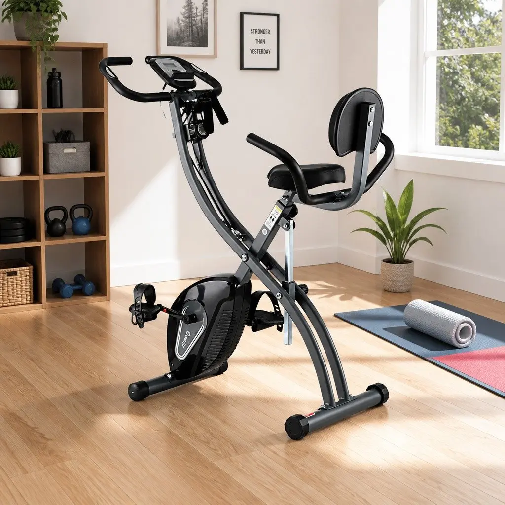 Folding Exercise Bike Magnetic X-Frame Indoor Aerobic Trainer Compact Size