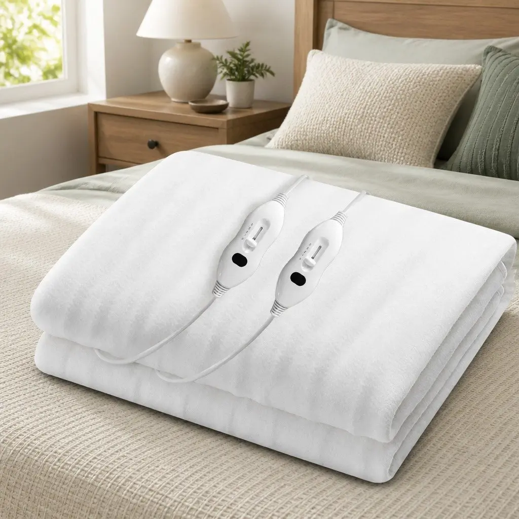 Queen Size Electric Blanket Fitted Polyester Heated Bed Throw