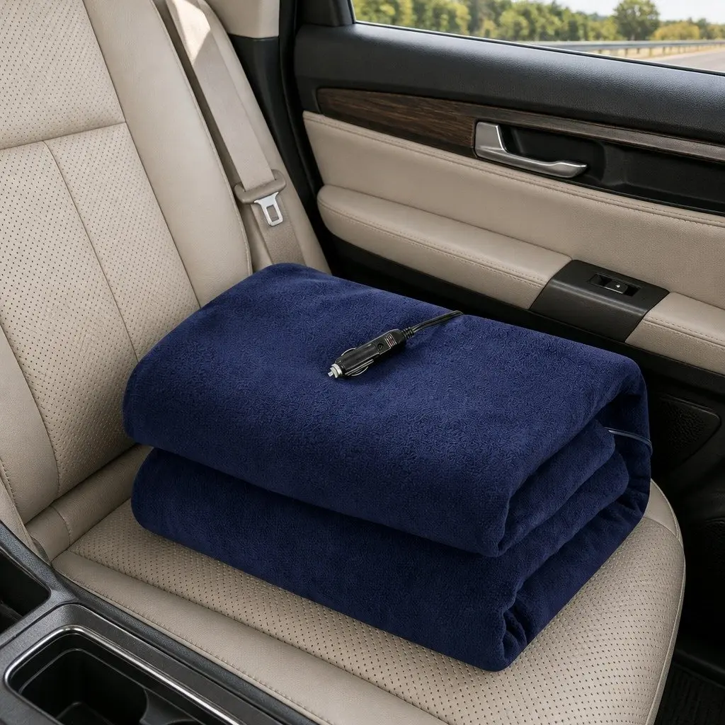 Electric Heated Blanket for Car Truck Camping 150cm x 110cm Navy Blue