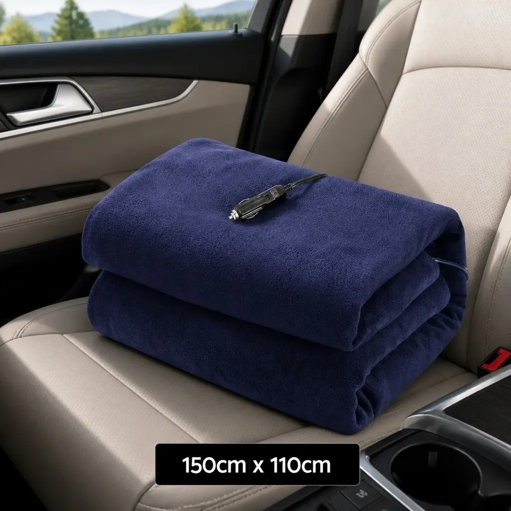 Electric Heated Blanket for Car Truck Camping 150cm x 110cm Navy Blue