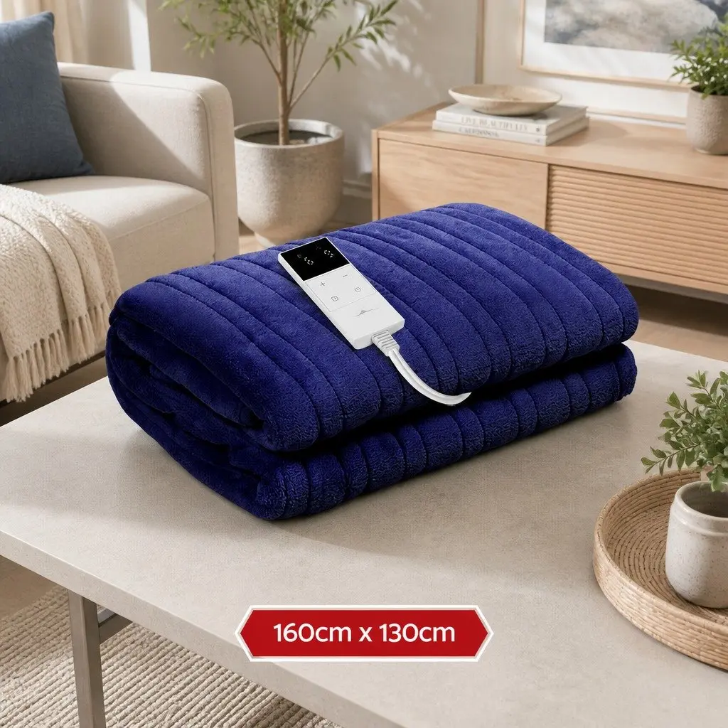 Electric Throw Blanket Sofa Couch Navy Blue 160cm x 130cm Heated Fleece 9 Levels