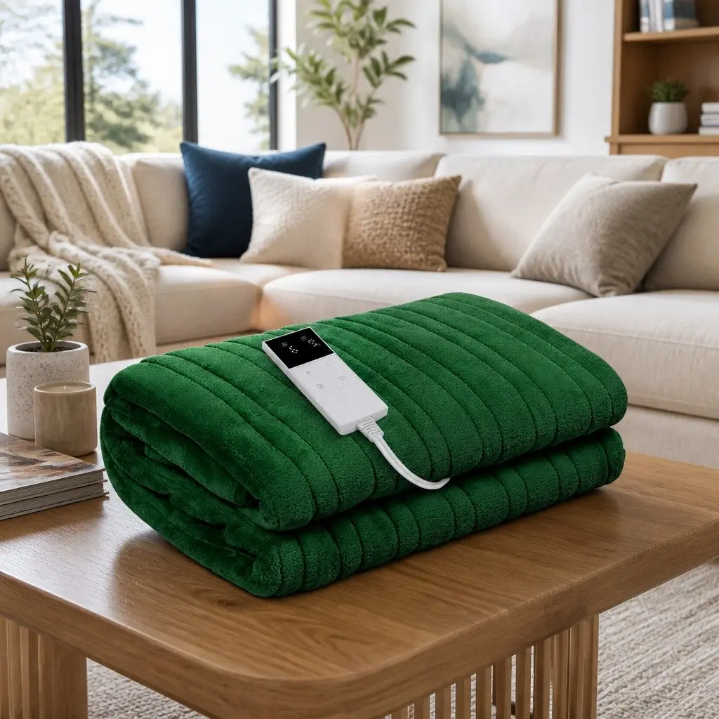 Electric Heated Throw Rug for Sofa Couch Bed 160cm x 130cm Green