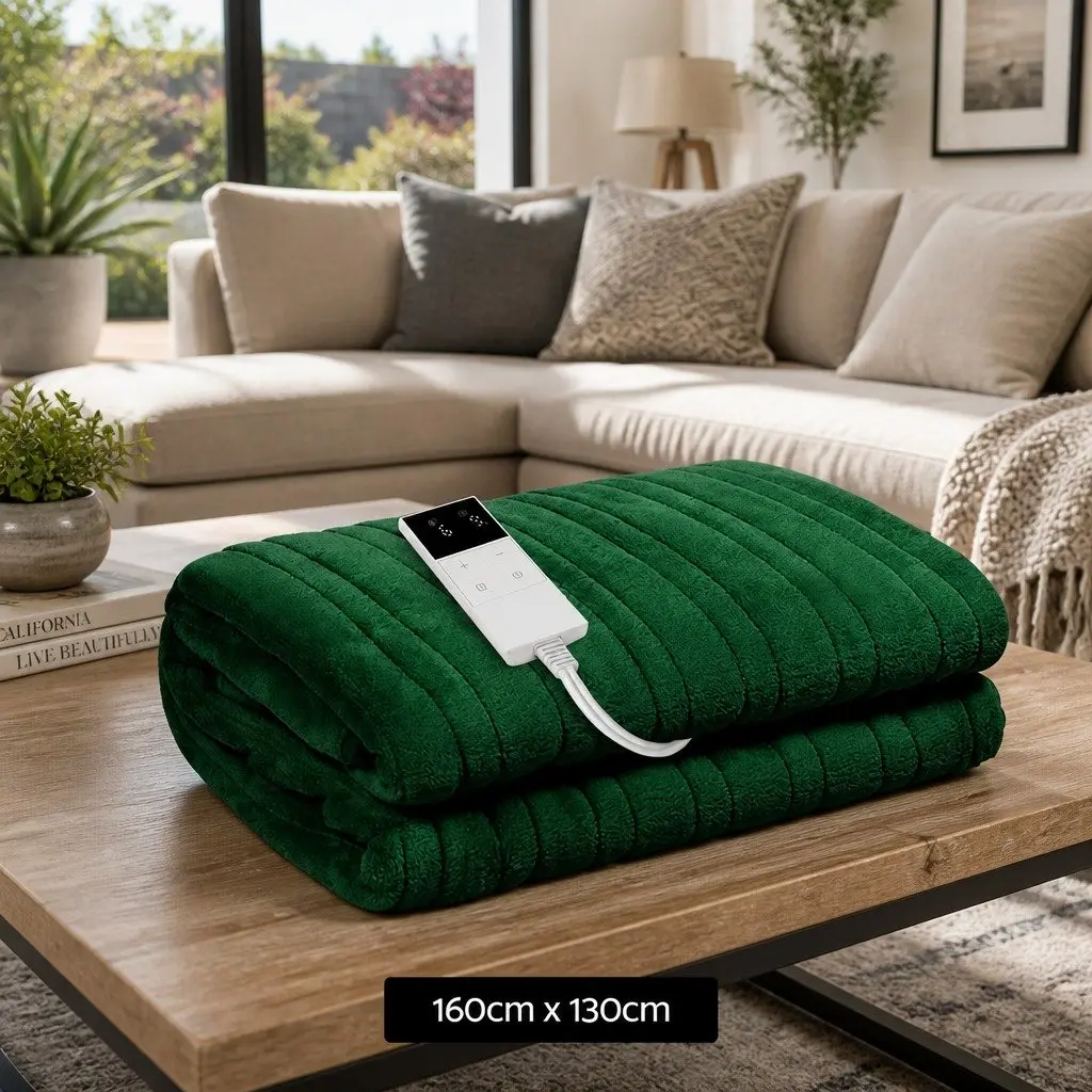 Electric Heated Throw Rug for Sofa Couch Bed 160cm x 130cm Green