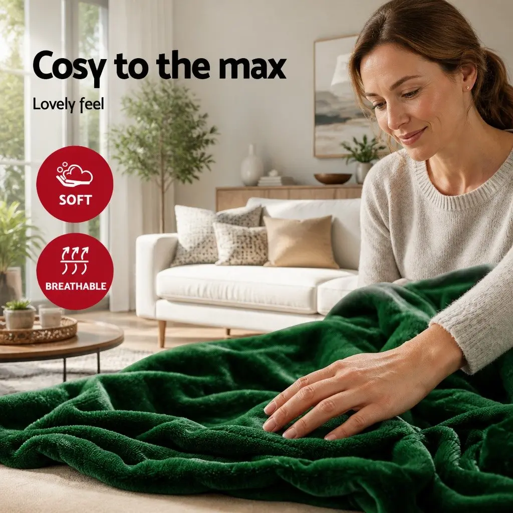 Electric Heated Throw Rug for Sofa Couch Bed 160cm x 130cm Green