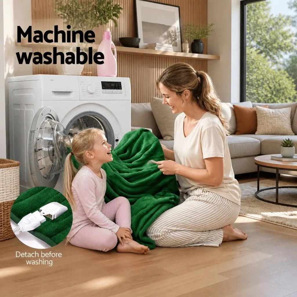 Electric Heated Throw Rug for Sofa Couch Bed 160cm x 130cm Green