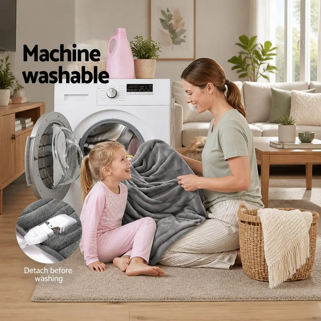 Electric Heated Throw Rug Fleece Blanket Washable Warm Cosy Silver 160x130cm