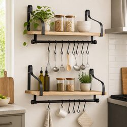 Floating Shelf with Paulownia Wood and Metal Backrest