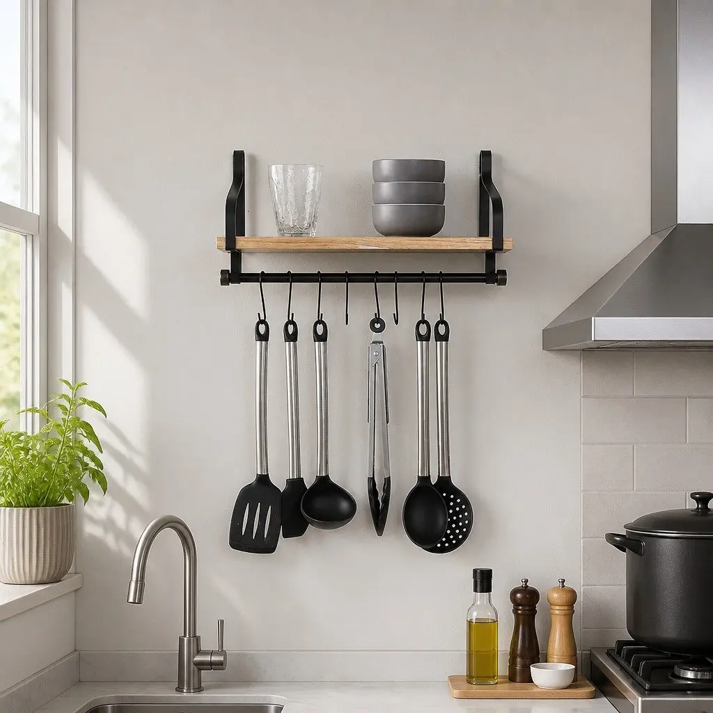 Floating Shelf Brackets Wall Mount Paulownia Wood Industrial Display Organizer Living Room 43cm x 18cm x 24.5cm