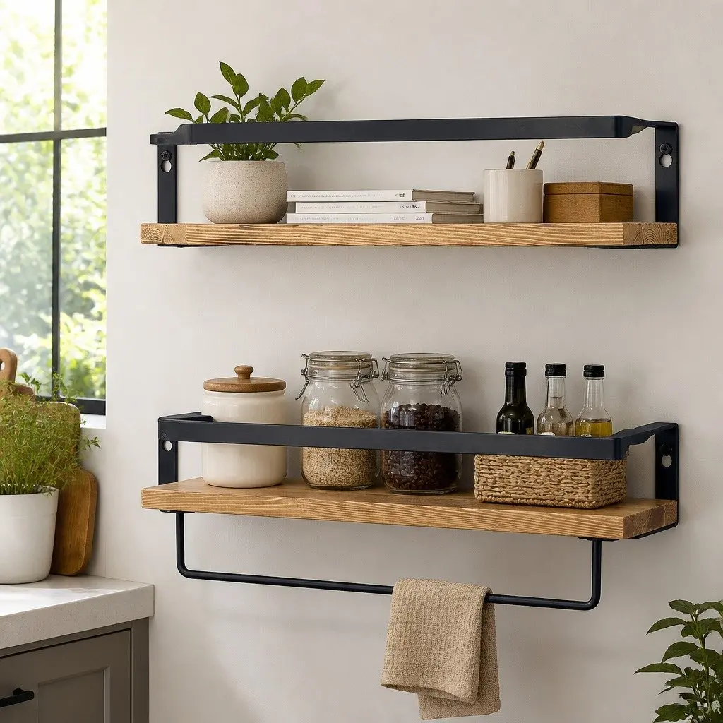 Floating Shelf Brackets with Towel Bar