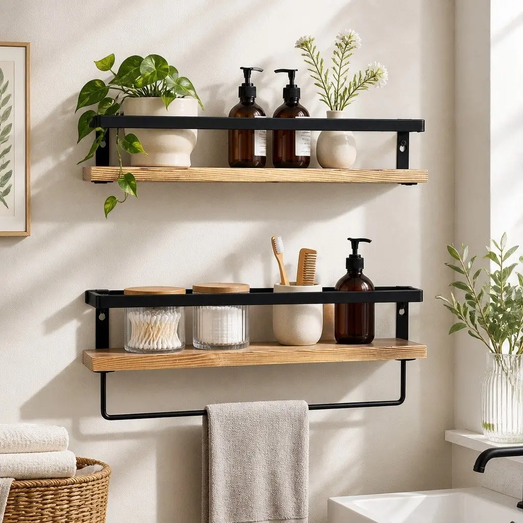 Floating Shelf Brackets Wall Mount Storage Display Industrial Style Home Office 40cm x 15cm x 6.8cm